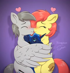 Size: 3831x4000 | Tagged: safe, artist:selenophile, artist:yelowcrom, princess luna, oc, oc:brushie, g4, blushing, boop, collaboration, cute, facial hair, heart, hug, noseboop, plushie, snuggling, winghug, wings