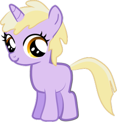 Size: 493x513 | Tagged: safe, artist:creshosk, dinky hooves, pony, unicorn, g4, background pony, blank flank, closed mouth, cute, dinkabetes, female, filly, foal, horn, simple background, smiling, transparent background, vector