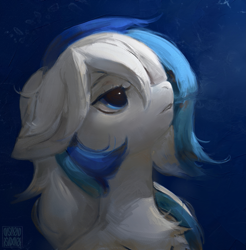 Size: 2015x2048 | Tagged: safe, artist:rvsd, oc, oc only, pony, bust, chest fluff, female, hair over one eye, high res, looking up, mare, portrait, solo, white coat