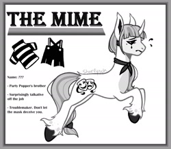 Size: 2120x1851 | Tagged: safe, artist:starfynch, oc, pony, unicorn, black and white, concave belly, grayscale, horn, male, mime, monochrome, reference sheet, stallion, stallion oc, thin