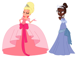 Size: 4944x3840 | Tagged: safe, artist:yaya54320, human, equestria girls, g4, african american, black hair, brown eyes, brown hair, charlotte la bouff, clothes, dark skin, disney, disney princess, duo, duo female, equestria girls-ified, female, freckles, princess tiana, shoulder freckles, shoulderless, the princess and the frog, tiana