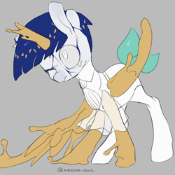 Size: 4096x4096 | Tagged: safe, artist:metaruscarlet, pony, clothes, cracks, fake alicorn, fake horn, fake wings, gray background, houseki no kuni, land of the lustrous, one eye closed, phosphophyllite, phosphophyllite (houseki no kuni), ponified, simple background, solo