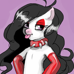 Size: 1000x1000 | Tagged: artist needed, oc name needed, safe, bipedal, collar, dominatrix, eyeshadow, female, lidded eyes, long hair, makeup, spiked collar, tongue out