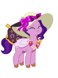 Size: 1848x2464 | Tagged: safe, artist:lnx1ynight16, pipp petals, pegasus, pony, g5, bag, bow, crying, eyes closed, female, floral necklace, flower, folded wings, hat, mare, simple background, solo, sun hat, sunglasses, transparent background, vector, wings