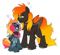 Size: 3212x2935 | Tagged: safe, artist:crazysketch101, oc, oc only, oc:ashton burnside, oc:crazy looncrest, pegasus, pony, chest fluff, duo, duo male and female, female, male, oc x oc, scared, ship:burncrest, shipping, simple background, smiling, straight, transparent background, unshorn fetlocks, wings