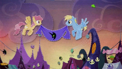 Size: 1366x768 | Tagged: safe, screencap, cerulean skies, dizzy twister, orange swirl, pegasus, pony, g4, my little pony: friendship is magic, scare master, baby flurry heart's heartfelt scrapbook, duo, female, male, mare, stallion, wings