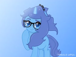 Size: 4000x3000 | Tagged: safe, artist:ramixe dash, oc, oc only, oc:rosalia azifa, pony, unicorn, g4, g5, colored horn, female, g5 to g4, generation leap, glasses, gradient background, horn, mare, solo