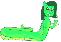 Size: 2835x1944 | Tagged: safe, artist:zenco, oc, oc only, oc:filly anon, lamia, original species, snake, snake pony, female, filly, simple background, solo, transparent background, waving