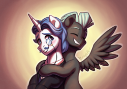 Size: 1540x1085 | Tagged: safe, artist:bkiltersot, fancypants, thunderlane, pegasus, pony, unicorn, g4, duo, duo male, fancy pants gets all the stallions, fancylane, gay, horn, hug, male, shipping, spread wings, stallion, wings