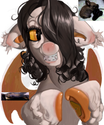 Size: 578x693 | Tagged: safe, artist:nezzypezzy, oc, oc only, bat pony, pony, braces, ear tufts, fangs, hair over one eye, male, solo, stallion, unshorn fetlocks