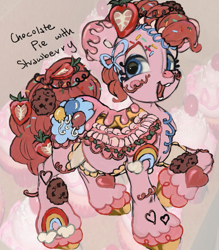 Size: 631x720 | Tagged: safe, artist:nezzypezzy, pinkie pie, earth pony, food pony, pony, g4, cookie, female, food, mare, pie, ponified, solo, strawberry, unshorn fetlocks