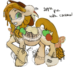 Size: 783x709 | Tagged: safe, artist:nezzypezzy, applejack, earth pony, food pony, pony, g4, apple, braid, clothes, female, food, mare, ponified, solo