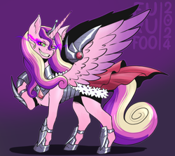 Size: 1800x1600 | Tagged: safe, king sombra, princess cadance, alicorn, pony, g4, armor, cape, clothes, crown, feral, furufoo, horn, jewelry, my little pony, possession, regalia