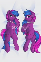 Size: 2731x4096 | Tagged: safe, artist:xwosya, oc, oc only, earth pony, pony, body pillow, body pillow design, butt, commission, ear piercing, earring, female, jewelry, looking at you, lying down, mare, necklace, on back, on side, piercing, solo, solo female, underhoof, ych example, ych result, your character here