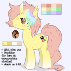 Size: 2800x2800 | Tagged: safe, artist:ponkus, oc, oc:pied piper, bat pony, bat pony unicorn, pony, unicorn, freckles, horn, reference sheet, solo