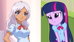 Size: 2366x1371 | Tagged: safe, artist:tom artista, edit, edited screencap, screencap, twilight sparkle, human, equestria girls, g4, anime, bakugan, bakugan battle brawlers, clothes, daisy makimoto, easter, easter egg, expression, expressions, facial expressions, manga, reference, smiling