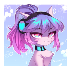 Size: 1329x1240 | Tagged: safe, artist:airiniblock, oc, oc:glitzy pop, earth pony, chest fluff, commission, ear fluff, earth pony oc, halfbody, headset