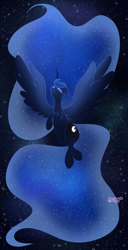 Size: 4000x7841 | Tagged: safe, artist:acidigon, princess luna, alicorn, pony, g4, eyes closed, female, flying, mare, solo, space