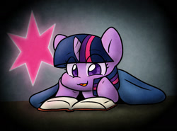 Size: 1538x1137 | Tagged: safe, artist:zutcha, twilight sparkle, pony, unicorn, g4, book, eyebrows, eyebrows visible through hair, female, hoof on chin, horn, mare, reading, remake, solo, unicorn twilight