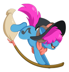 Size: 2494x2588 | Tagged: safe, artist:luximus17, oc, oc only, oc:bliss, oc:puffy bliss, earth pony, pony, broom, clothes, commission, costume, cute, flying, goat horns, hair over eyes, halloween, halloween costume, hat, holiday, horns, male, scarf, simple background, smiling, solo, transparent background, witch hat, ych result