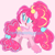 Size: 736x737 | Tagged: safe, artist:hatsune.miku, pinkie pie, earth pony, pony, g4, alternate design, alternate hairstyle, alternate mane color, alternate tail color, alternate tailstyle, cute, female, leg markings, mare, obtrusive watermark, open mouth, open smile, pink, ponytail, redesign, smiling, starry eyes, striped mane, striped tail, tail, tied mane, tied tail, turned head, two toned mane, two toned tail, watermark, wingding eyes