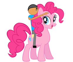 Size: 5028x4286 | Tagged: safe, artist:williamtheofficial, pinkie pie, oc, oc:william, earth pony, human, pony, g4, duo, duo male and female, female, male, mare, pointing, riding, riding a pony, simple background, transparent background