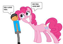 Size: 1842x1300 | Tagged: safe, artist:williamtheofficial, pinkie pie, oc, oc:william, earth pony, human, pony, g4, dialogue, duo, duo male and female, female, happy, male, mare, romantic, simple background, transparent background