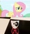 Size: 1069x1215 | Tagged: safe, edit, edited screencap, editor:leonskysong, screencap, fluttershy, pegasus, pony, g4, crossover, cute, duo, duo female, female, gangle, mask, ribbon, shyabetes, smiling, the amazing digital circus