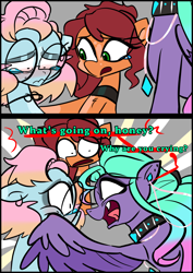 Size: 1240x1754 | Tagged: safe, artist:jully-park, oc, oc only, oc:charlotte parker, oc:ella evans, oc:kelly clark, earth pony, pegasus, pony, comic:how i meet my chaotic friends, comic, crying