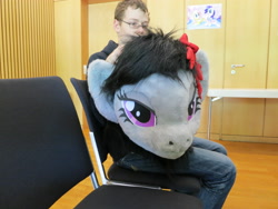 Size: 4000x3000 | Tagged: safe, artist:atalonthedeer, octavia melody, human, galacon, g4, 2013, disembodied head, fursuit head, irl, irl human, photo, ponysuit, solo, table