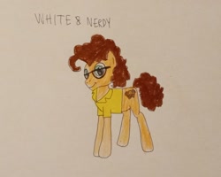 Size: 1508x1205 | Tagged: safe, artist:aa68., derpibooru exclusive, cheese sandwich, earth pony, pony, g4, 2025, glasses, male, nerd, simple background, smiling, solo, stallion, traditional art, voice actor joke, weird al yankovic, white and nerdy, white background