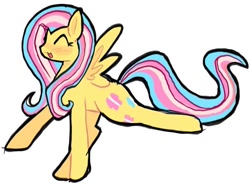 Size: 875x646 | Tagged: safe, artist:poniesinmyhead, fluttershy, pegasus, pony, g4, eyes closed, full body, pride, pride flag, simple background, smiling, solo, trans fluttershy, transgender, transgender pride flag