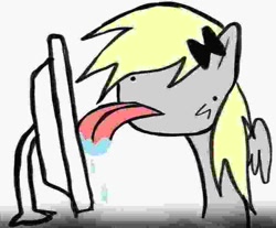 Size: 875x726 | Tagged: safe, artist:poniesinmyhead, derpy hooves, pegasus, pony, g4, computer, drool, licking, meme, monitor, needs more jpeg, simple background, solo, tongue out, white background