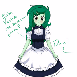 Size: 3000x3000 | Tagged: safe, artist:danielitamlp, wallflower blush, human, equestria girls, g4, blushing, clothes, dress, female, maid, signature, simple background, solo, spanish, spanish text, translated in the comments, white background