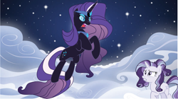 Size: 8620x4841 | Tagged: safe, artist:shootingstarsentry, nightmare rarity, oc, oc:jade, pony, unicorn, g4, absurd resolution, female, horn, mare, offspring, outdoors, parent:fancypants, parent:rarity, parents:raripants