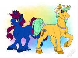 Size: 2000x1500 | Tagged: safe, artist:lupiarts, oc, oc only, earth pony, pony, unicorn, duo, earth pony oc, horn, unicorn oc