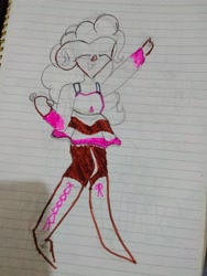 Size: 2448x3264 | Tagged: artist needed, source needed, safe, pinkie pie, human, equestria girls, g4, clothes, colored, eyes closed, lined paper, marker drawing, open mouth, partial color, skirt, sleeveless, solo, traditional art