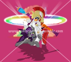 Size: 1280x1115 | Tagged: safe, artist:askbritanniamlp, oc, oc:britannia, oc:svelteyanka, bat pony, pony, unicorn, ask britannia, atomic rainboom, explosion, female, horn, mare, rocket launcher, sunglasses, weapon