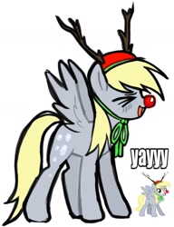 Size: 875x1142 | Tagged: safe, artist:poniesinmyhead, derpy hooves, pegasus, pony, g4, antlers, christmas, cute, derpabetes, flutteryay, holiday, reindeer antlers, simple background, solo, white background, yay