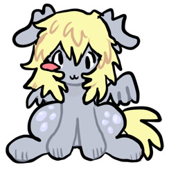 Size: 1016x1039 | Tagged: safe, artist:poniesinmyhead, derpy hooves, dog, g4, cute, derpabetes, dogified, simple background, smiling, solo, species swap, white background, winged dog, wings