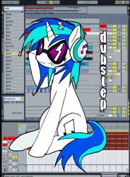 Size: 1084x1470 | Tagged: safe, artist:poniesinmyhead, dj pon-3, vinyl scratch, pony, unicorn, g4, ableton live, female, glasses, headphones, horn, mare, redraw, smiling, solo