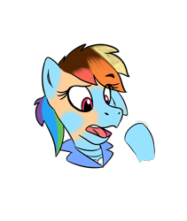 Size: 1315x1560 | Tagged: safe, artist:drstarlineswapper, rainbow dash, human, pony, g4, bust, clothes, hooves, human to pony, mid-transformation, open mouth, portrait, simple background, solo, surprised, transformation, transparent background