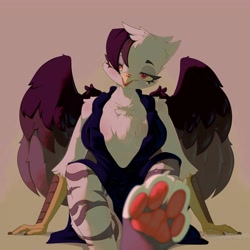 Size: 4096x4096 | Tagged: safe, artist:avery-valentine, oc, oc only, griffon, anthro, breasts, clothes, dress, folded wings, griffon oc, looking at you, paws, wings