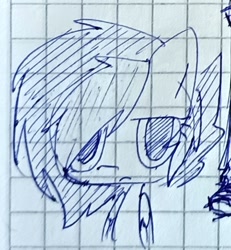 Size: 1072x1160 | Tagged: safe, artist:kruvvv, oc, oc only, oc:kruv, pegasus, pony, chibi, female, folded wings, graph paper, lidded eyes, mare, pegasus oc, photo, sketch, solo, traditional art, wings