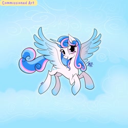 Size: 2000x2000 | Tagged: safe, artist:simplynao, oc, alicorn, pony, alicorn oc, colored wings, commission, concave belly, female, flying, gradient hooves, gradient wings, horn, mare, slender, solo, spread wings, thin, wings