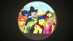 Size: 1280x720 | Tagged: safe, screencap, bandana baldwin, cherry berry, doctor whooves, goldengrape, high stakes, jade spade, jonagold, lucky clover, marmalade jalapeno popette, may fair, mccree, plateau sands, rainbowshine, sir colton vines iii, time turner, yuma spurs, pony, appleoosa's most wanted, g4, my little pony: friendship is magic, apple family member, appleloosa resident, unnamed character, unnamed pony