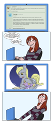 Size: 945x2108 | Tagged: safe, derpy hooves, dinky hooves, human, pegasus, unicorn, g4, clothes, comic, computer, derp, female, foal, horn, laptop computer, lauren faust, meme, word of faust