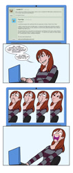 Size: 895x2108 | Tagged: safe, derpy hooves, human, pegasus, g4, clothes, comic, computer, dashface, derp, female, laptop computer, lauren faust, meme, reaction image, word of faust