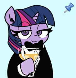 Size: 575x592 | Tagged: safe, twilight sparkle, pony, unicorn, g4, 4chan, alcohol, bowtie, business suit, champagne, champagne glass, clothes, drink, gentlecolt, gentleman, gentlemare, glass, horn, meme, pin, ponified meme, smug, solo, suit, tuxedo, wine, wine glass