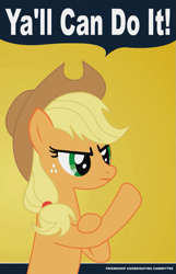 Size: 643x1000 | Tagged: safe, artist:the proverbial john, applejack, earth pony, pony, g4, applejack's hat, clothes, cowboy hat, female, flexing, hat, mare, motivation, motivational poster, retro, rosie the riveter, solo, we can do it!